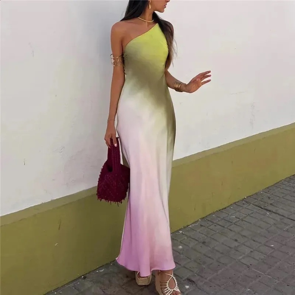 Elegant Ombre One-Shoulder Dress
